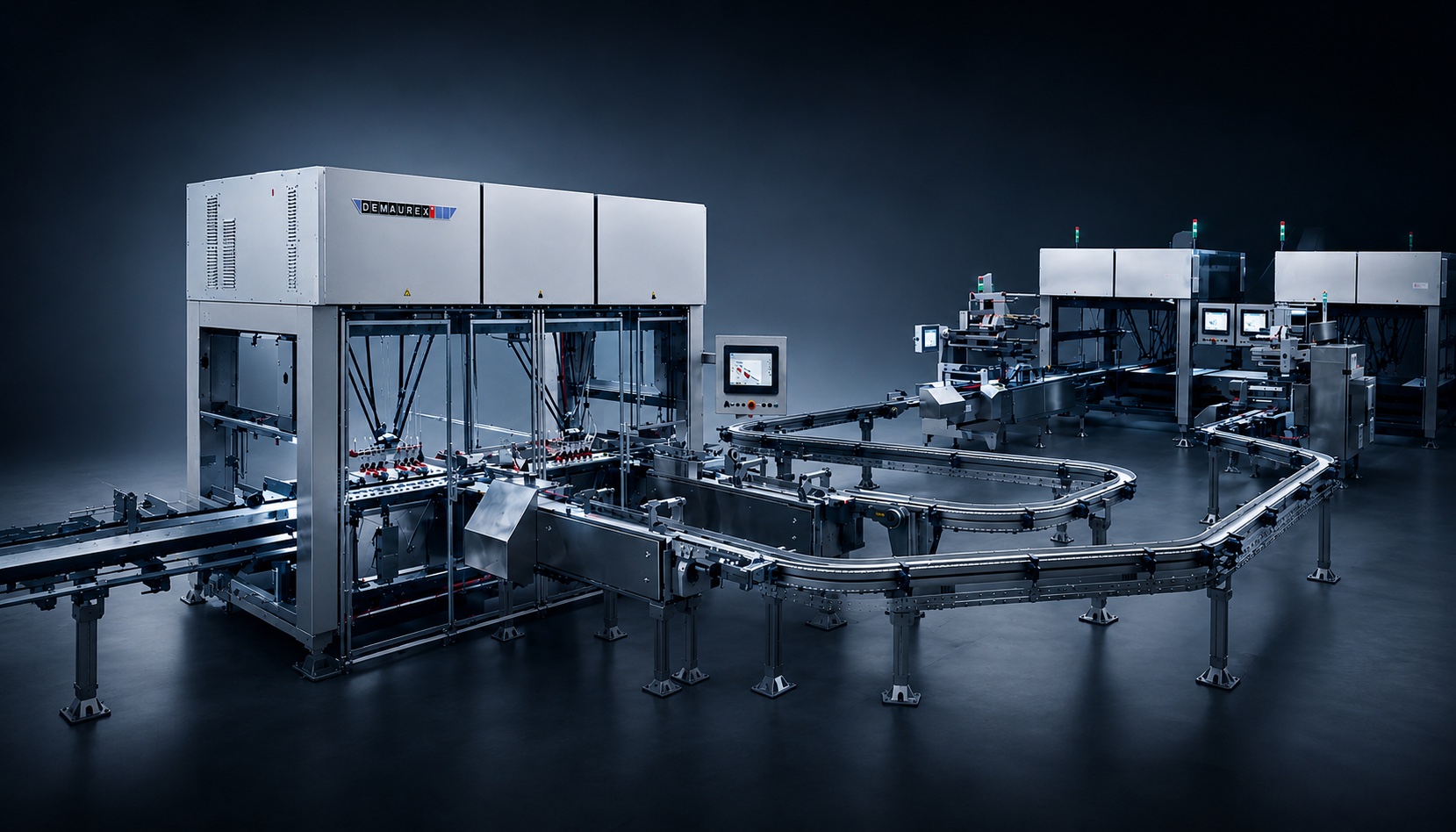 Ligne de conditionnement Demaurex Paloma — cellule pick & place à robots delta